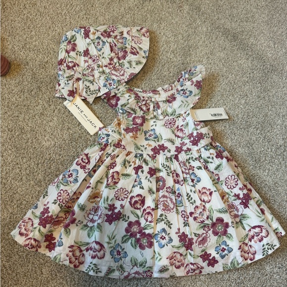 Janie and Jack Other - Jannie & Jack Floral Ruffled Baby Dress with Hat NWT (6-12 months)